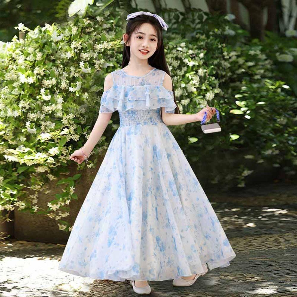 Teenagers Summer Kids Dresses Loose Children Princess Dress Girls Chiffon Floral Dress  Holiday
