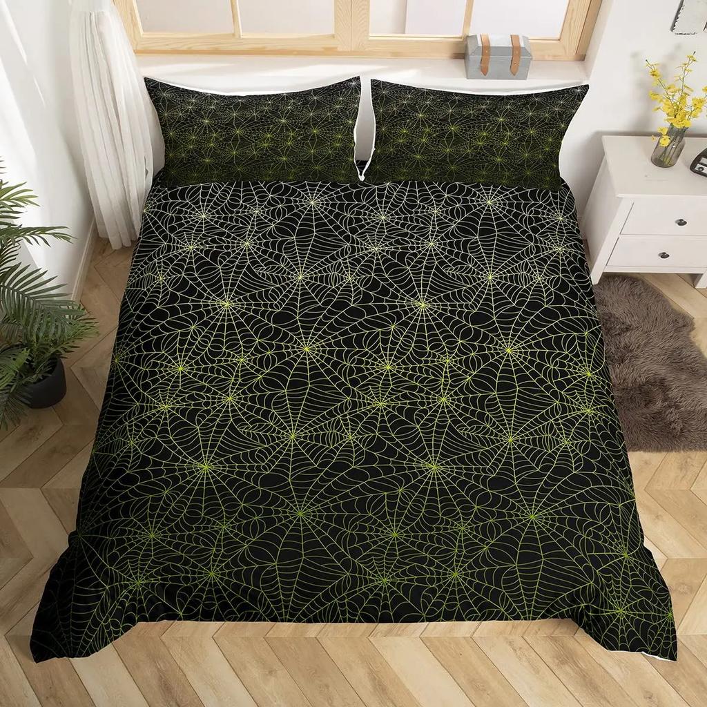 Spider Web Duvet Cover Set Halloween Spider Bedding Sets Boys Girls Black White Comforter Cover Trick Or Treat Quilt Cover Set