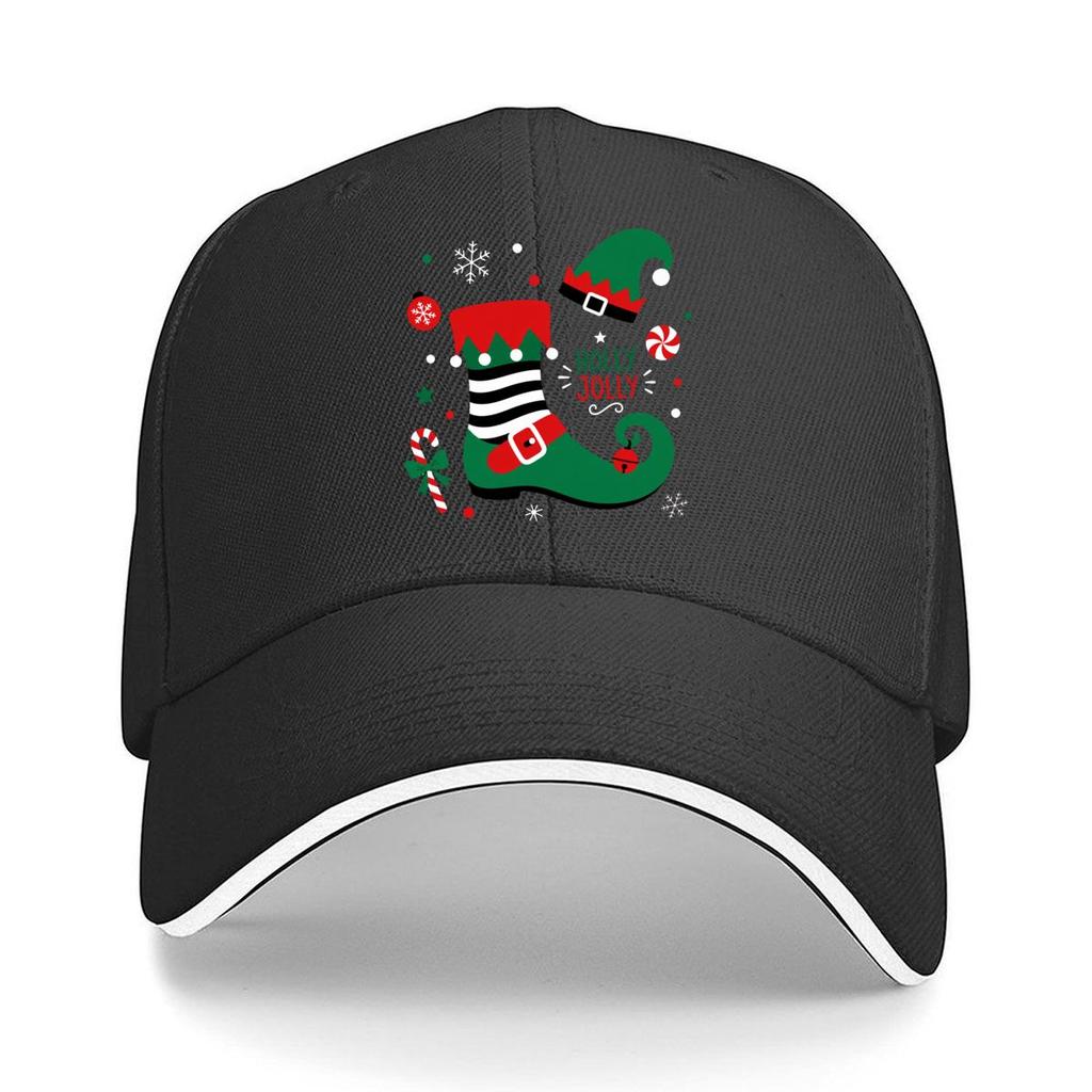 Playful Christmas Elf Boot Graphic Sandwich Baseball Cap Sun Cap Outdoor Workouts Hat