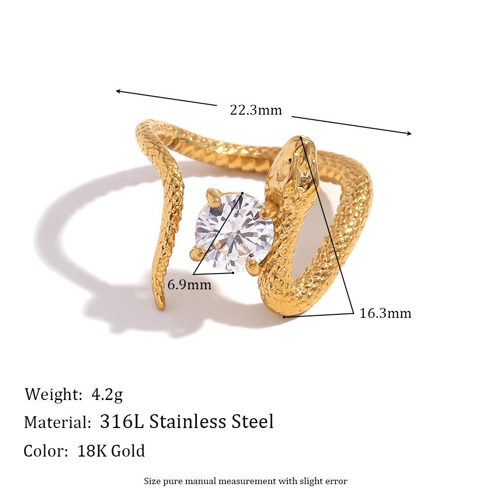 

MamacitaSlay Stainless Steel Zircon Snake Opening Ring Party Trendy Waterproof Finger Jewelry Women s Charm Ring High Quality 7 золотой