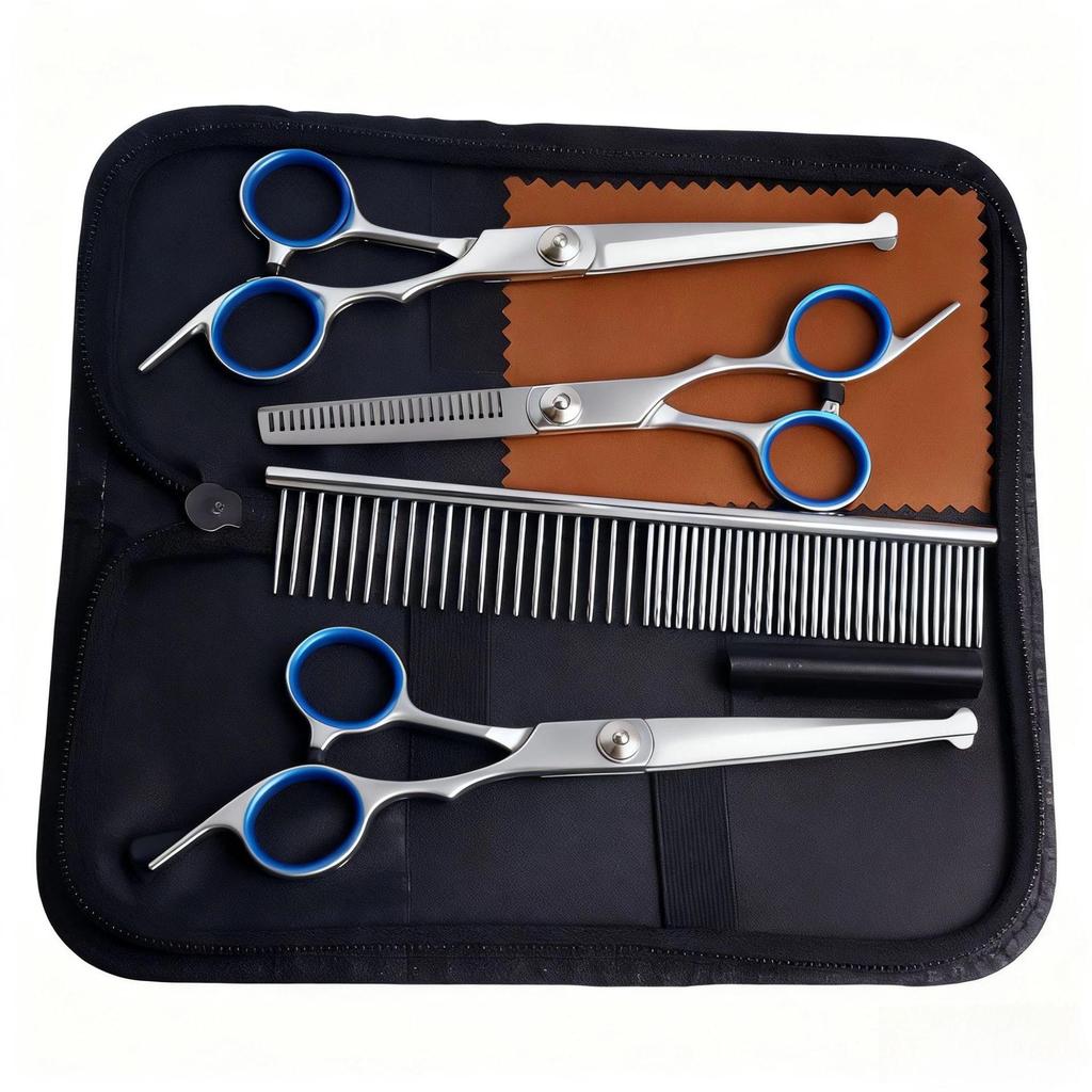 Portable Pet Grooming Scissor Set: Flat & Curved Hairdressing Tools