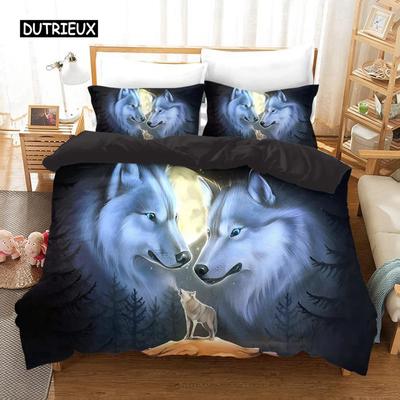 Juego de ropa de cama con estampado de lobo a la moda, juego de funda nórdica con diseño de animales, tamaño Queen y King, funda de edredón y funda de almohada, 2 o 3 piezas, funda de edredón de poliéster