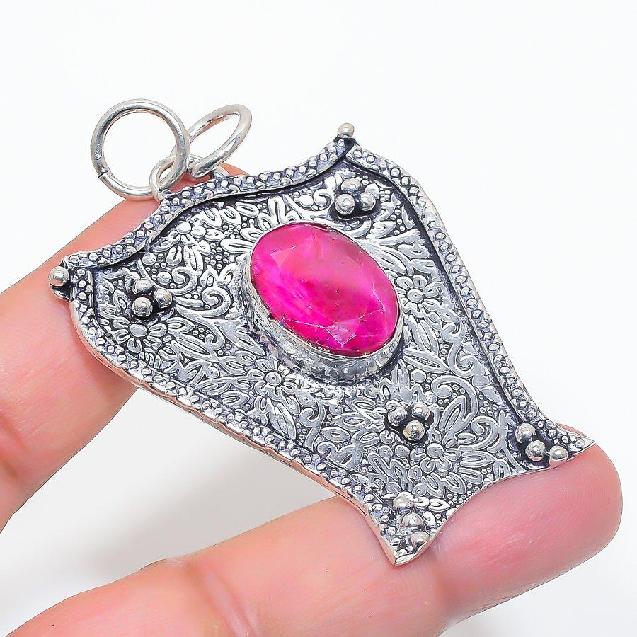 

Natural Ruby(Simulated) Gemstone 925 Sterling Silver Jewelry Pendant 2.52 B4J85
