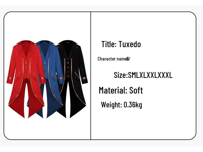2022 Medieval Gold Trim Swallowtail Coat Halloween Costume