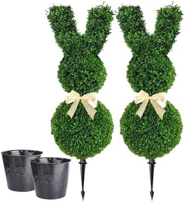 Outdoor Easter Bunny Shaped Tree Bring a Flower Pot, 70cm Artificial Bunny Shaped Thicket, Front Porch Designed With Fake Boxwood, Home Garden