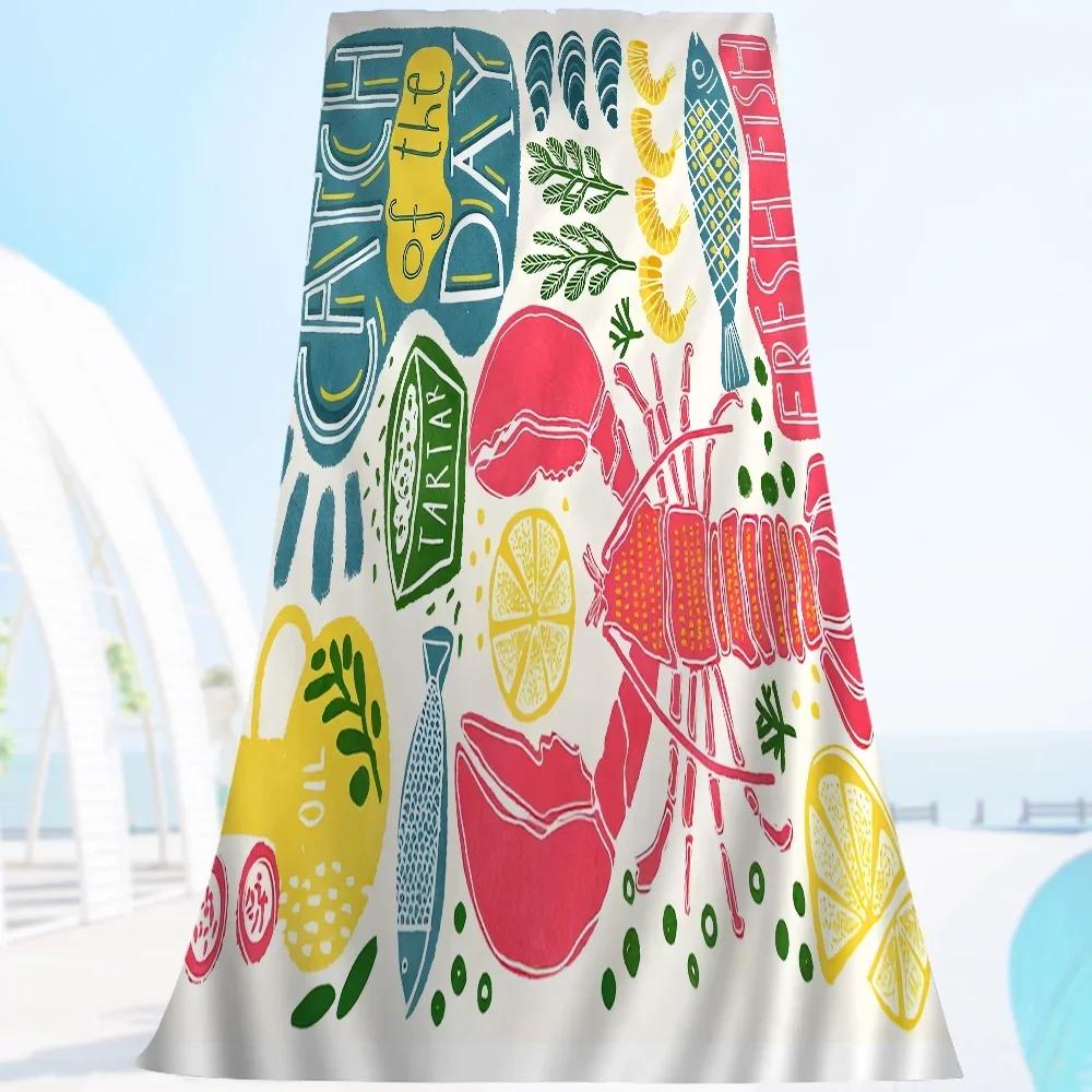 

Beach Towel Colorful Sardine Lobsters Marine Animals Microfiber Printing Beach Towel Mountain Climbing Yoga Absorbent Soft Towel W40*H60(CM)