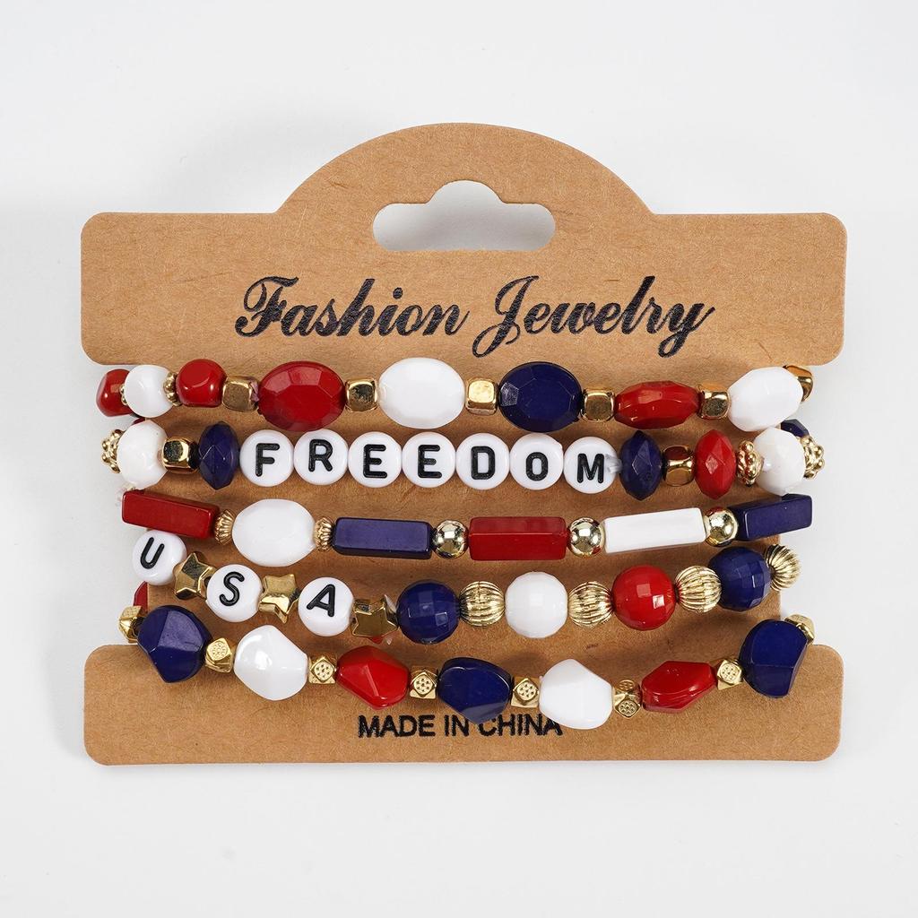 Independence Day Beaded Bracelet Set - Heart & Flag Clay Ornaments