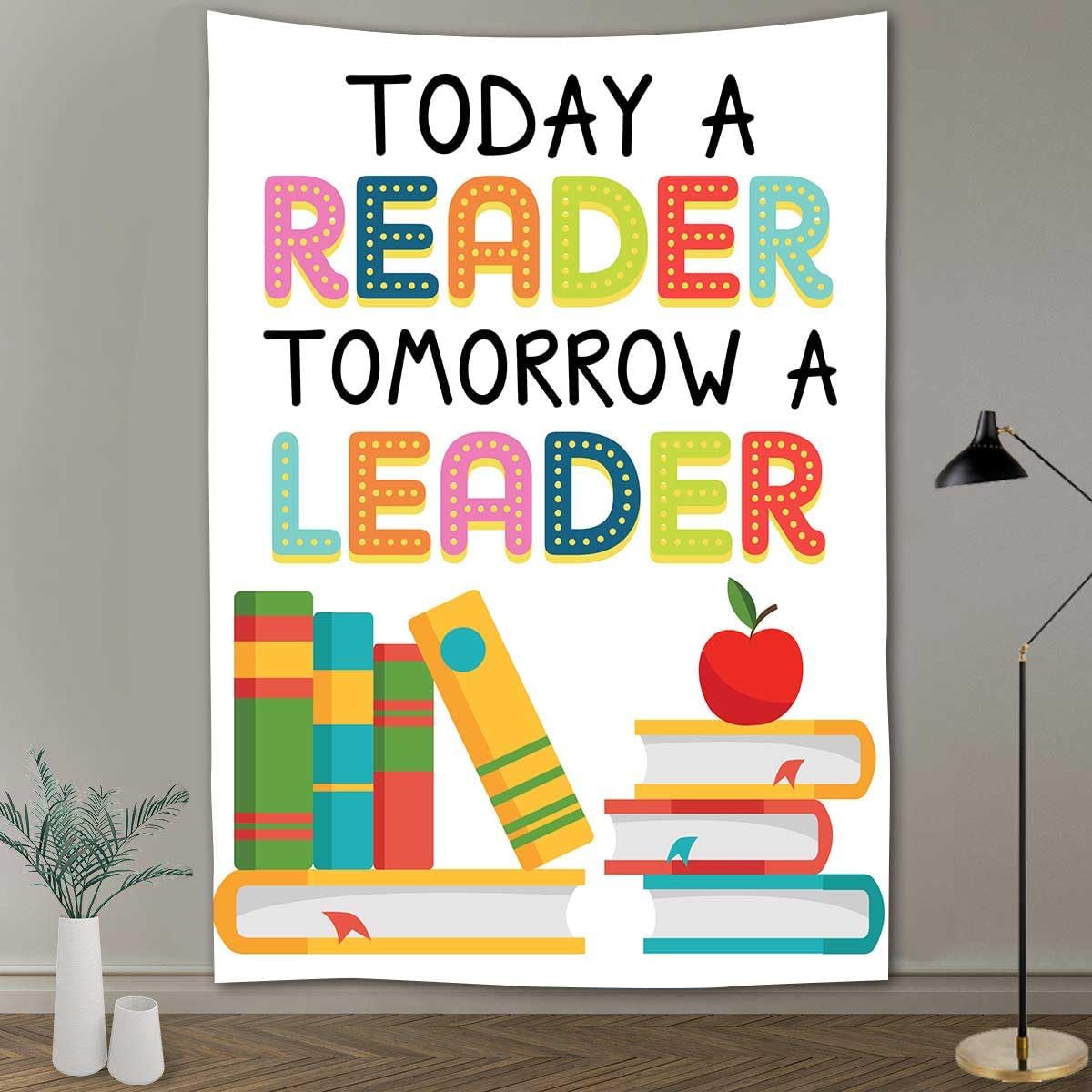 FEASRT Reading Tapestry, Colorful Books Today A Reader Tomorrow A Leader Art Print Wall Hanging Decor, 40x60 Inch Apartment Dorm Room Aesthetic