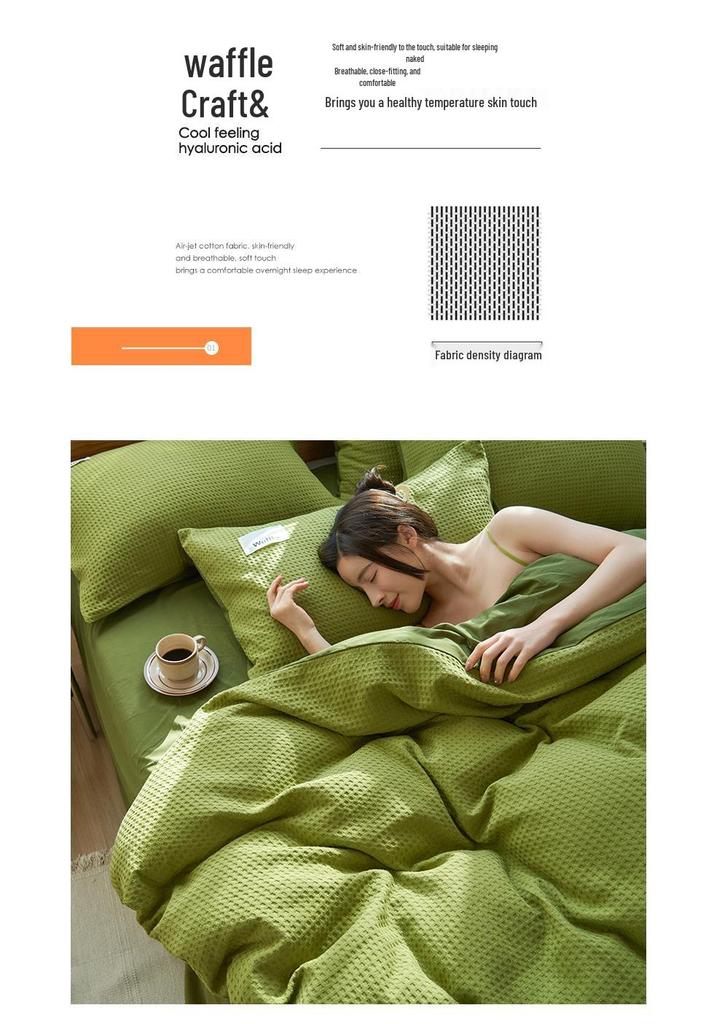 Class A Cotton Waffle Weave Luxury Bedding Set: Duvet Cover, Bed Sheet, & Pillowcases