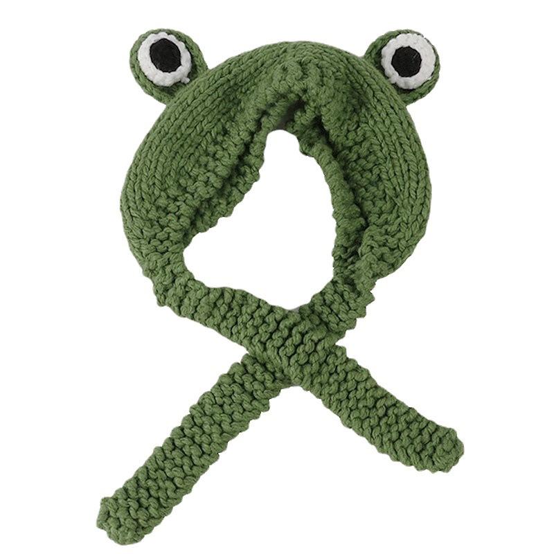 Autumn And Winter Big Eyed Frog Hat Head Cover Handmade Ear Protection Hair With Hat Korean Version Green Cute Knitted Yarn