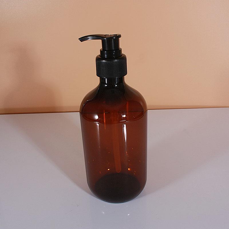 Amber Boston PET Plastic Pump Bottle - 300/500ml (High-Grade Hotel Shampoo & Lotion) 300ml Amber PET