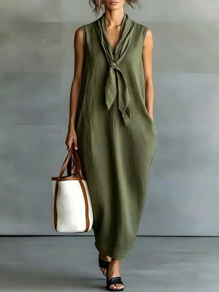 Brand 2026 Summer Chinese Style Temperament Women's Clothing Linen Straight Skirt Round Neck A-shaped Skirt Slim-fitting Dress