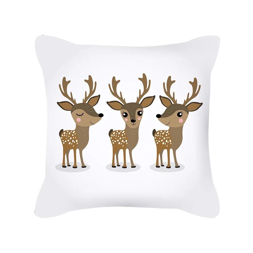 Christmas Theme Cushion Cover Cartoon Elk Living Room Bedroom Decorative Pillow Cover Home Decorative Pillow Cover Sofa Pillow