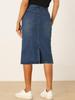 Allegra K Damen High-Waisted Stretch Midi Denimrock, Y2K Casual, Dunkelblau, Größe S
