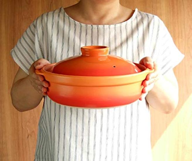 Minosarara Direct Flame Banquet Bake Clay Pot 8 for Made In Heat Source Direct Flame Orange Heat-resistant No. 2-3 People, Japan, Color