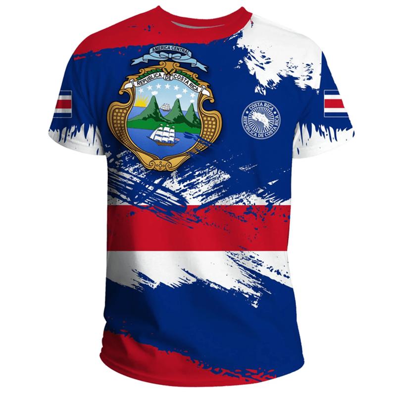 Modisches Costa Rica Flagge 3D Gedrucktes T-Shirt Herren Kleidung Lässige Oberteile Costa Ricanisches Emblem Grafik Übergroß Rundhals T-Shirts