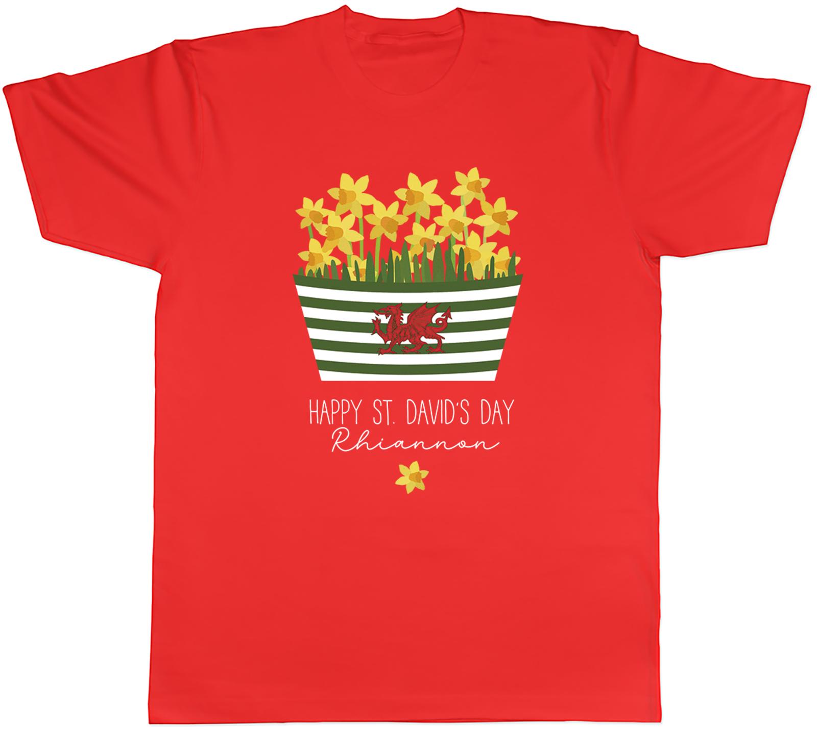 Personalised Happy St Davids Day Unisexs TShirt Daffodils Basket Welsh Tee Gift S