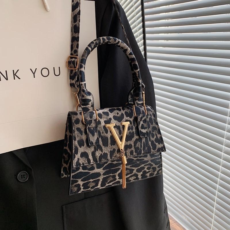 Trendy Retro Leopard Print Casual Shoulder Bag Stylish Small Square Purse In Black Green Purple Brown