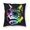 Rainbow Music Cat Square Pillowcase Polyester Linen Velvet Pattern Zip Decor Home Cushion Cover