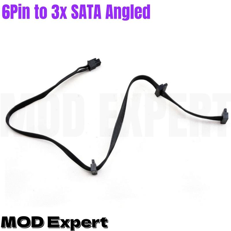 6Pin to 3x SATA Angled HDD SSD Power Cable for Corsair CX430 CX450 CX500 CX550 CX600 CX650 CX750 Type 3 CX Series Modular Powers