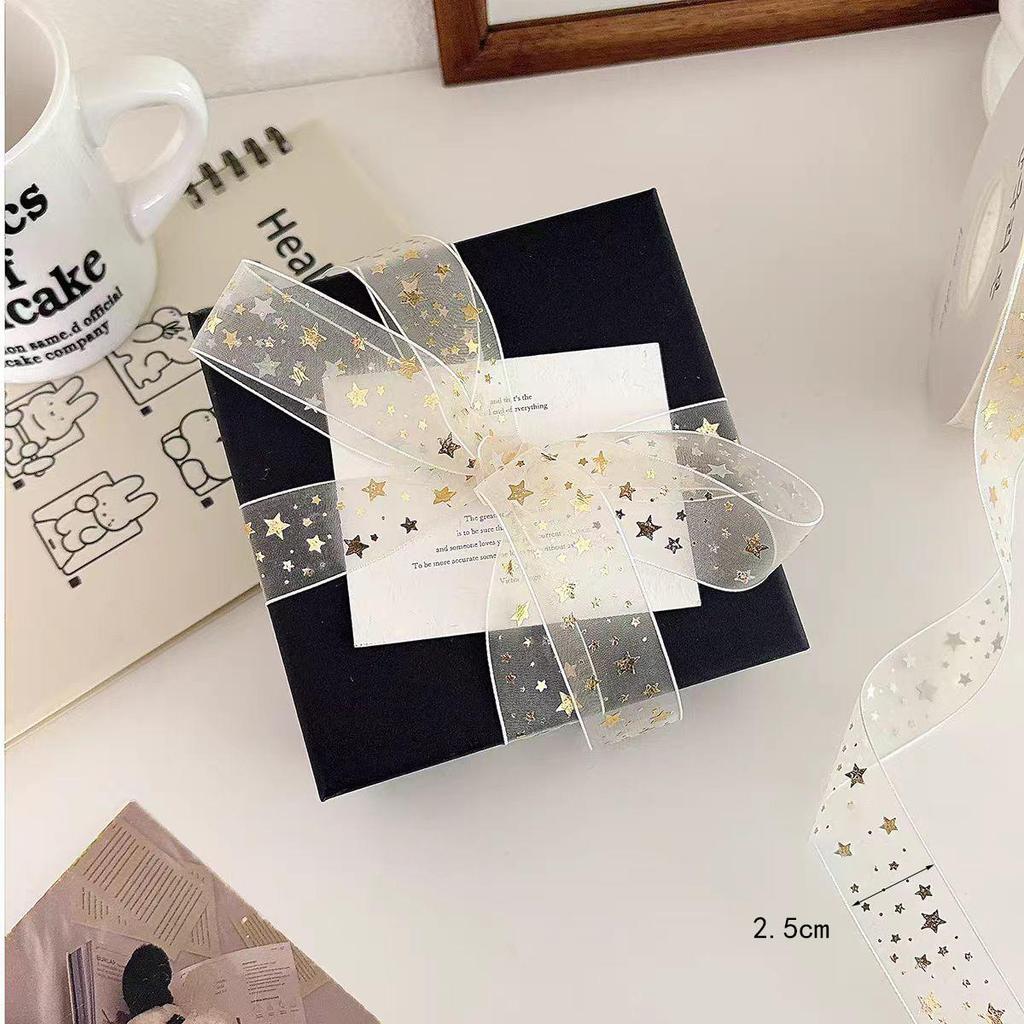 10Yards/Roll Golden Star Lace Ribbon Wrapping Ribbon For Gift Box Packaging Wedding Party Decorative DIY Crafts