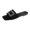 Fashion Ladies Shoes 2024 Brand Basic Women's Slippers Fashion Crystal Daily Slippers Women Summer Square Toe Peep Toe Flat Slippers