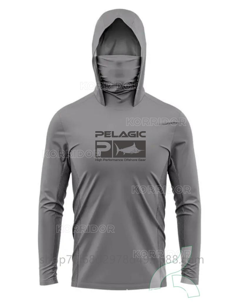 Pelagic Long Sleeve Fishing Suit Ice Silk Face Towel Hoodie Quick Drying Breathable Sunscreen Thin T-Shirt UPF50 +