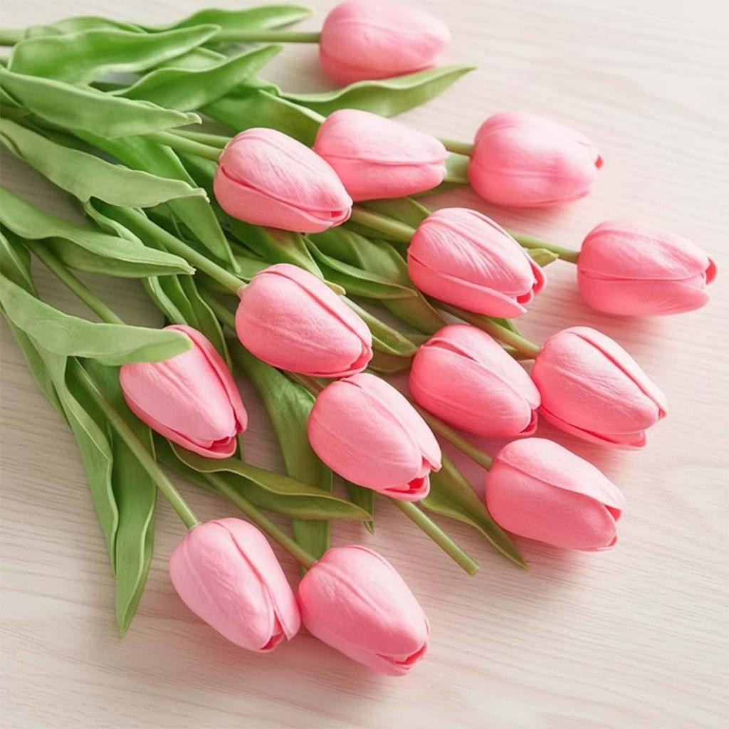 10Pcs Artificial Tulips Flowers, Red Real Touch Fake Tulips for Valentine's Day Mother's Day Home Kitchen Wedding Decor and New Year Decor