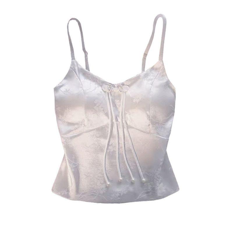 New Chinese-Style Satin Printed Camisole with Chest Pads, Adjustable Vest for Women, Perfect for Summer Suits and Showcasing a Beautiful Back