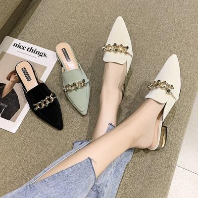 Moda Zapatillas Muller para Mujer Punta Fina Cadena Metálica Moda Oficina Zapatos de Mujer Tacón Alto Tacón Bajo Zapatillas Zapatos de Mujer Verano 2024