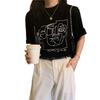 Summer New Ins Retro Loose and Versatile Line Printed Short-sleeved T-shirt Women's Inner Crew Neck Bottoming Shirt Tide