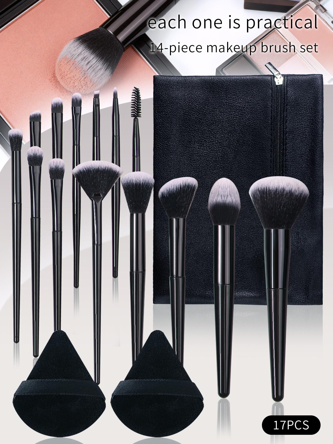 17PCS facial makeup tool set, 14-piece makeup brush set, makeup storage bag, makeup sponge portable travel set, beauty tools чёрный