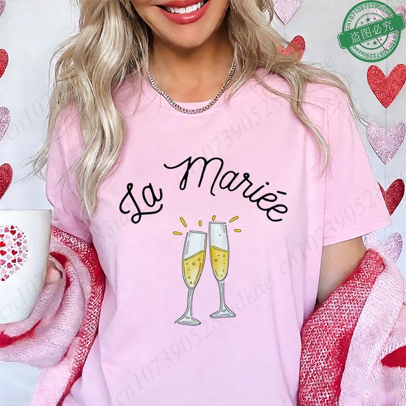 Future Bride Team Matching T-Shirts French Women's Champagne Print Blouses Short Sleeve Tees Bridal EVJF Party Bachelorette Tops