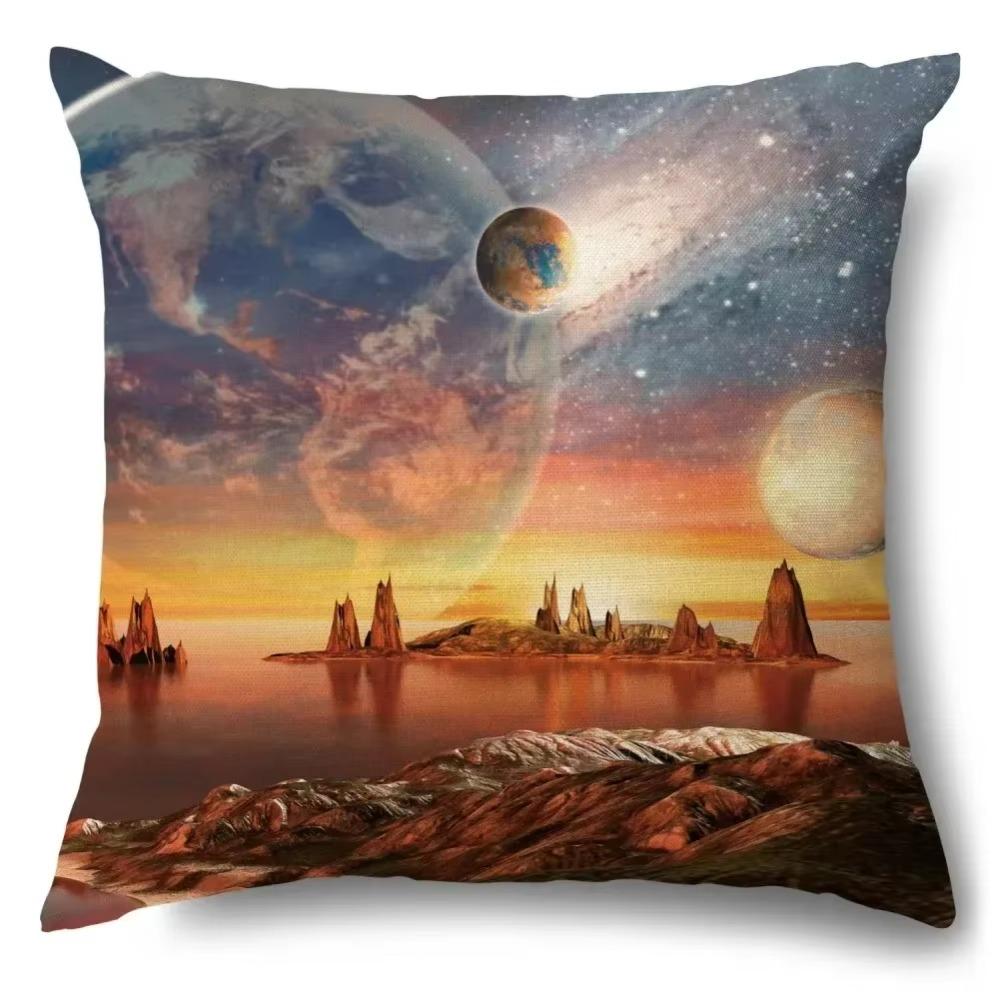 Luxury Home Decor Pillow Cover Living Room Sofa Cushion Cover Blue Planet Astronaut Pattern Cushion Cover