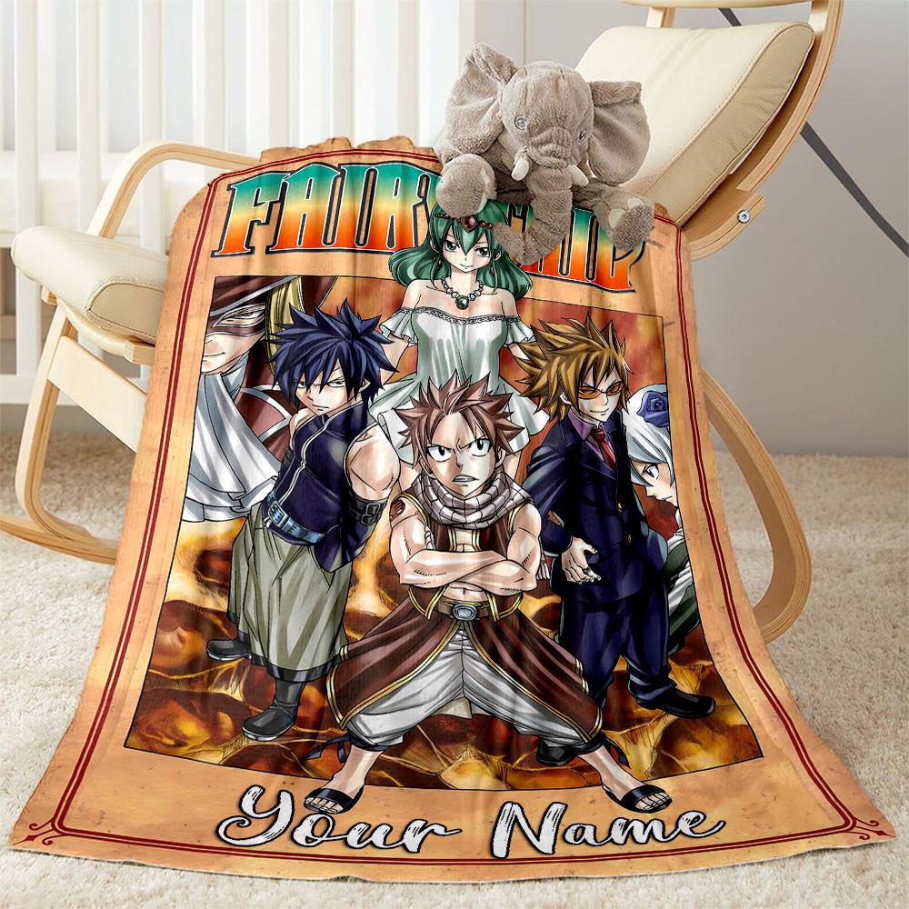 Fairy Tail Adventure Customize Text Blanket Cozy Customizable Blanket Ultra-Soft for Bedding Living Room Picnics Bed Four Seasons Multipurpose