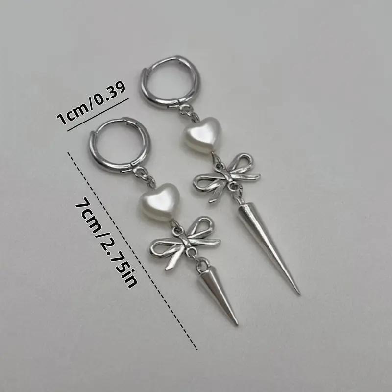 Handmade Asymmetrical Bow & Silver Star Pendant Earrings with Spikes