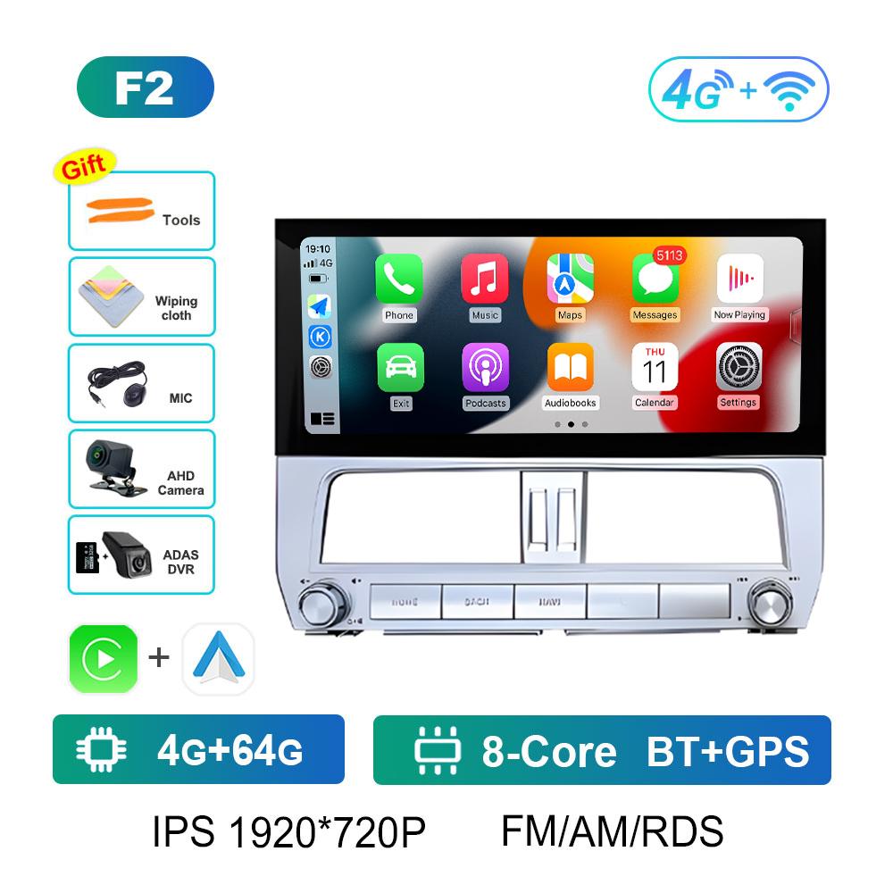 Navigation GPS Wireless Carplay Car Video for Toyota Prado 2018 Radio Player 12.3 Inch Autoradio Bluetooth Cooling Fan Head Unit