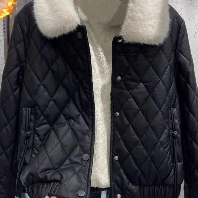 Leave-in fleece thickened leather jacket women's short winter new warm small jacket cotton coat leather jacket