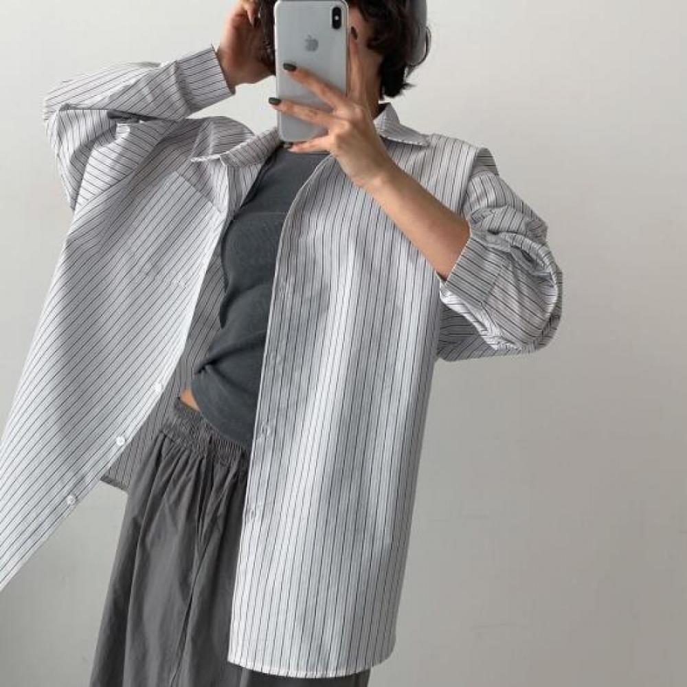 New ArrivalS Open Run Women S Stripe Shirt Hip Cover Cotton Shirt