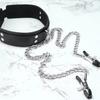 Women's Erotic Nipple Clamps and PU Choker with Iron Chain Restraint Set