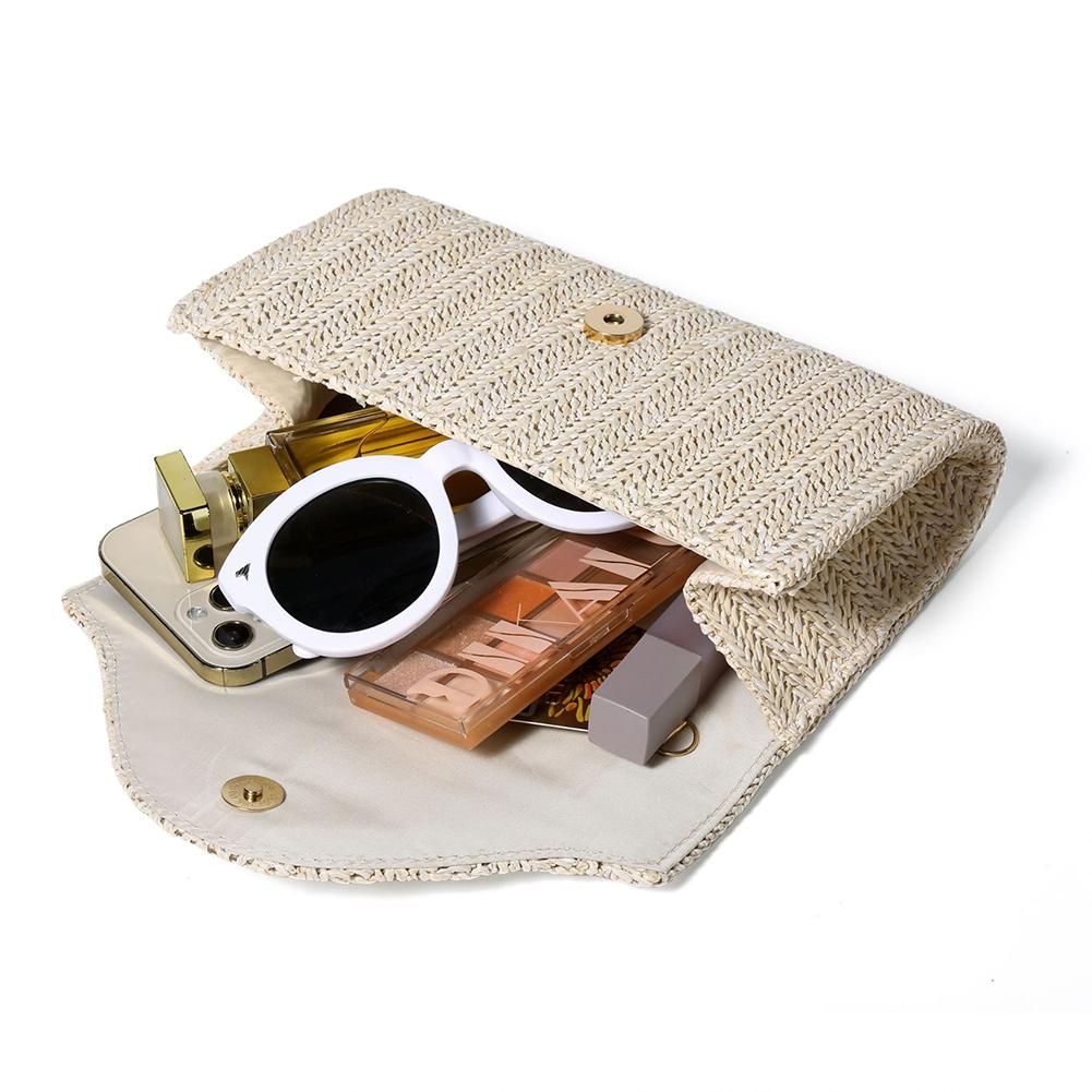 Women Straw Woven Bag Chic Hobo Bag Chain Strap Summer Beach Bag (White)