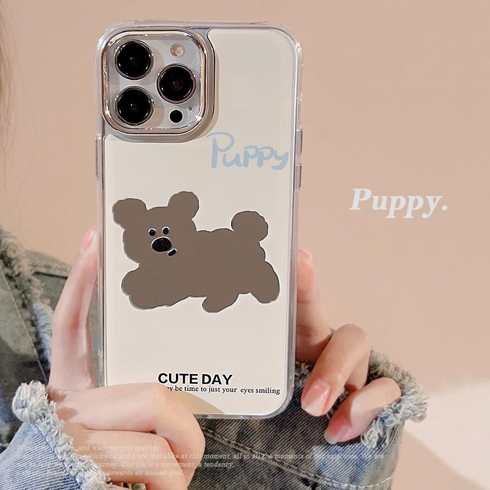 Dog electroplated mirror iphone17 iPhone case 16promax Japanese and Korean cartoon 11 makeup mirror 15 applicable