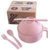 Wheat Straw Noodle Bowl Set - 5-Piece: Rice Bowl, Chopsticks, Fork, Spoon. Perfect for Students. Ideal for Instant Noodles. Household Use.