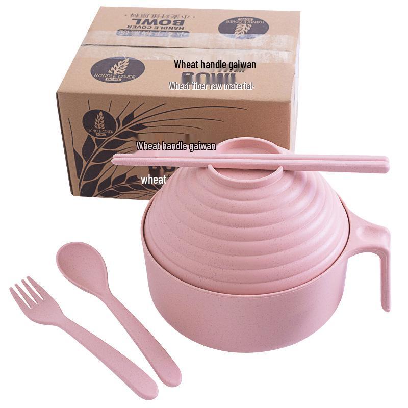 Wheat Straw Noodle Bowl Set - 5-Piece: Rice Bowl, Chopsticks, Fork, Spoon. Perfect for Students. Ideal for Instant Noodles. Household Use.