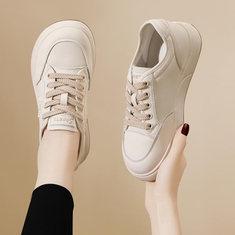 Little White Shoes, Women's Spring and Autumn, New Leather Women's Shoes, Thick-soled Heightening Shoes, Fashionable and Versatile Sports and Casual