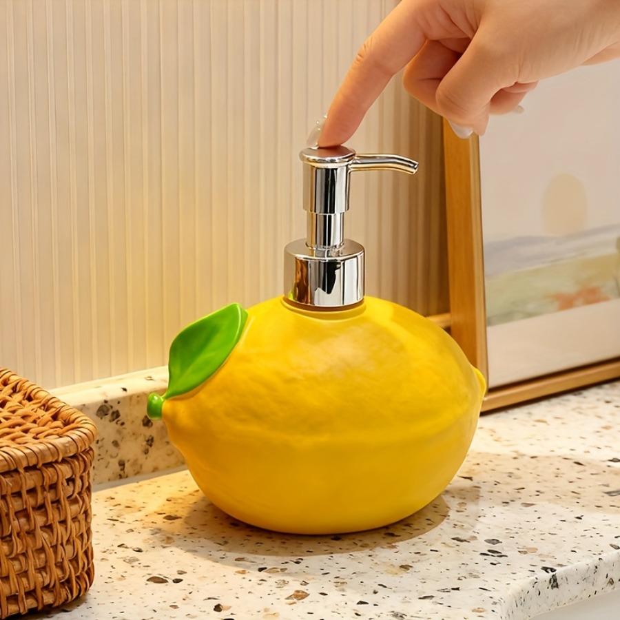 1 Lemon-Shaped Resin Lotion Bottle - Reusable Pump Dispenser, Suitable for Soap, and Detergent, Paraben-Free, Ideal for Bathroom and Kitchen Use