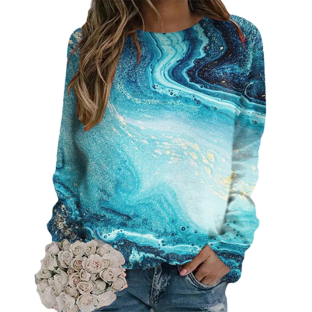Fall Hot Sale Of The Season Women's Retro Casual Digital 3D Print Long Sleeve Round Neck Sweatshirt Street Style Polyester Fiber