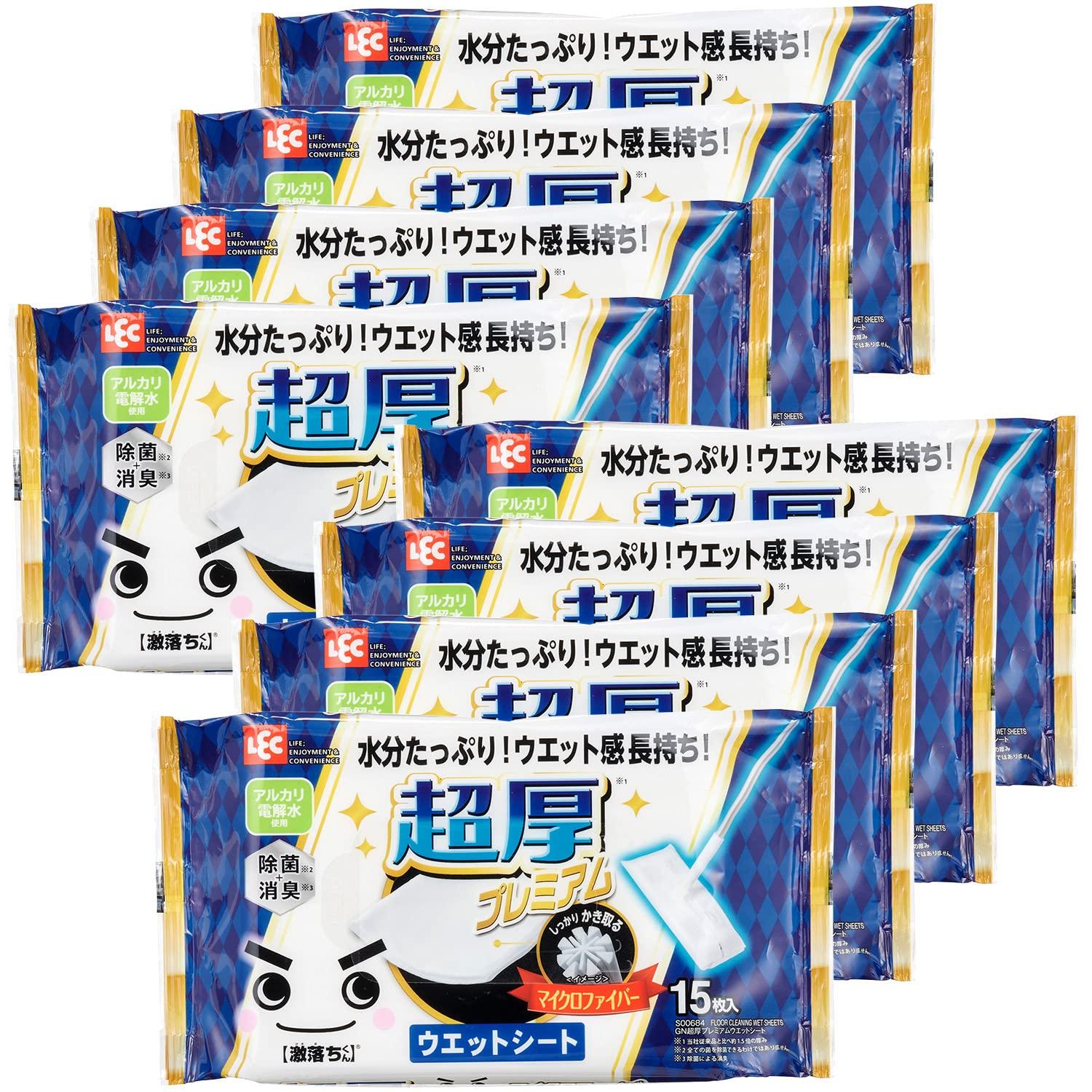 

LEC Gekiochikun Premium Super Thick Wet Wipes, 15 Sheets (8-Pack) / Highly Moisturizing / Microfiber Blend / S00943