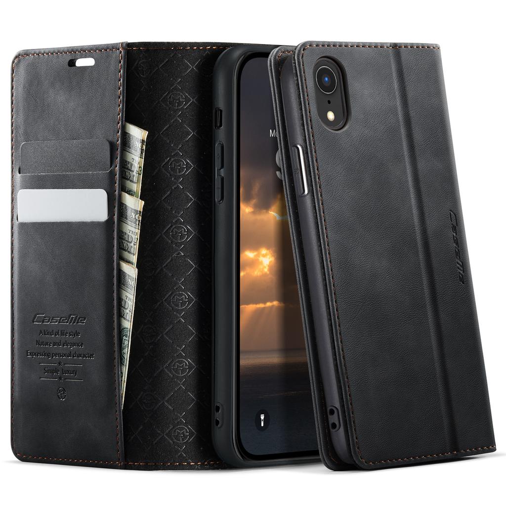 För iPhone XR 6,1 tum Fodral CASEME 033-serien RFID-blockerande Plånbok Stöd Kalvstruktur Läder Telefonfodral