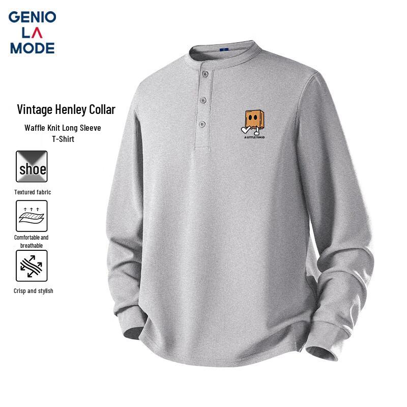 GENIOLAMODE Men s Waffle Texture Henley Long-Sleeve T-Shirt 2XL